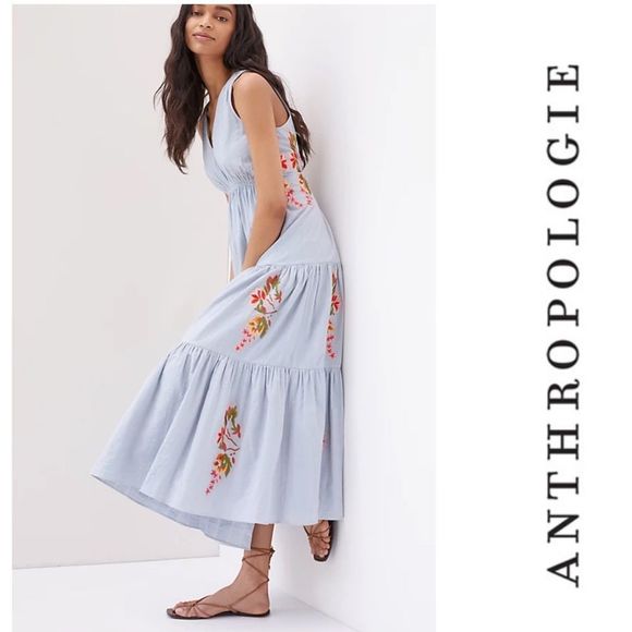 Anthropologie Samant Chauhan Embroidered Maxi Dress Size M - Picture 1 of 11
